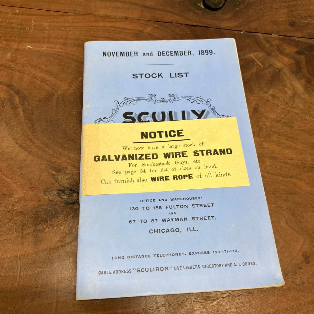 Scully Steel & Iron Co. Stock List 1899 Chicago Industrial Catalog Vintage
